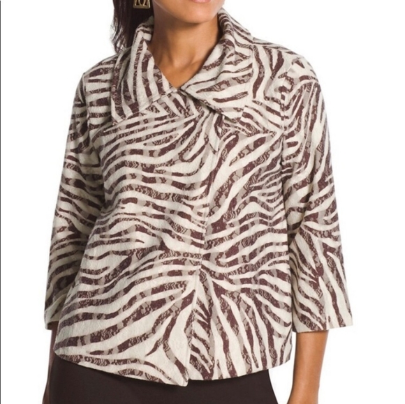 Chico's Jackets & Blazers - Chico's Brown Zebra Striped Wide Collar Short Jacket Women's Size 2 - Large